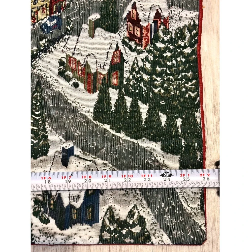 Vintage Christmas Tapestry Wall Hanging Scene Santa‎ Sleigh Snow Village